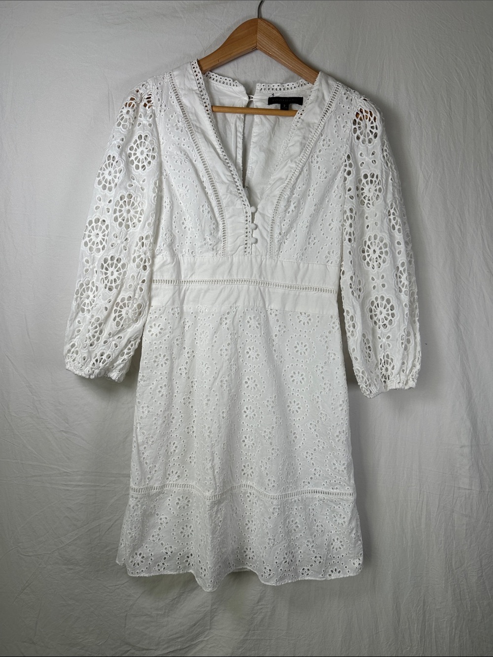 White Eyelet V-Neck Women’s Dress